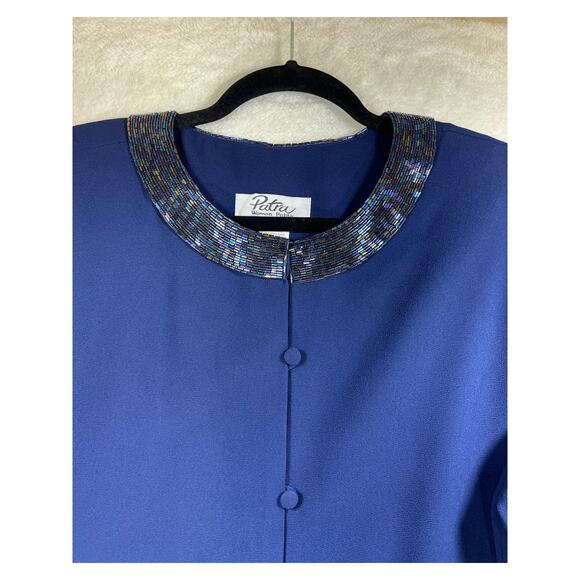 Patra Women Petite Blue Beaded Collar Formal Blazer Jacket Topper Womens Sz 22 - Picture 4 of 11